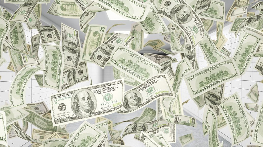Money flyting through the air